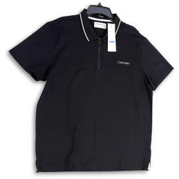 NWT Mens Black Short Sleeve Collared Quarter Zip Polo Shirt Size X-Large