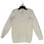 Womens White Chunky Knit Long Sleeve V-Neck Pullover Sweater Size Small image number 1
