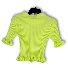 NWT Womens Green Ribbed Ruffle Button Front Cropped Cardigan Sweater Size S alternative image