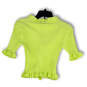 NWT Womens Green Ribbed Ruffle Button Front Cropped Cardigan Sweater Size S image number 2