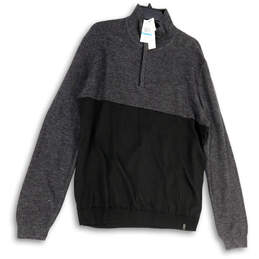 NWT Mens Black Gray Mock Neck Long Sleeve Tight-Knit Pullover Sweater Sz XL
