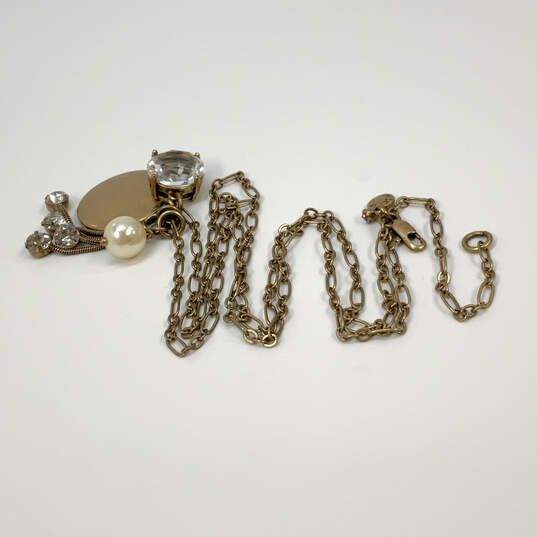 Designer J. Crew Gold-Tone Rhinestone Link Chain Charm Necklace image number 3