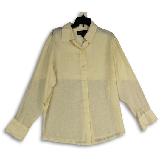 NWT Womens Beige Collared Long Sleeve Regular Fit Button-Up Shirt Size 16 image number 1