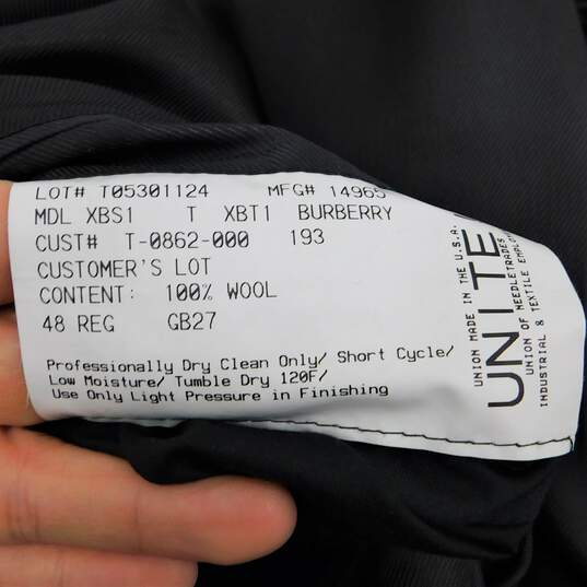Melange Grey Pinstripe Wool Tailored Blazer Suit Jacket With COA image number 6
