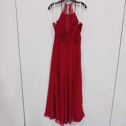 Womens Red Sleeveless Halter Neck Spaghetti Strap Maxi Dress Size A8 alternative image
