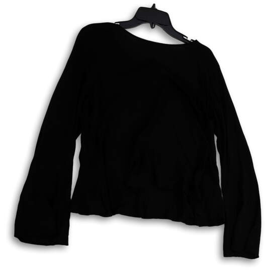 Womens Black Round Neck Long Sleeve Hi-Low Hem Pullover Blouse Top Size M image number 1