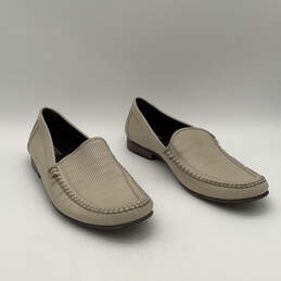 Mens Beige Leather Round Toe Slip-On Casual Loafers Shoes Size 14 D