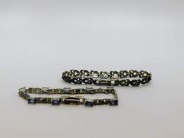 Art Deco Style 925 Marcasite & Iolite Panel Bracelets 29.8g