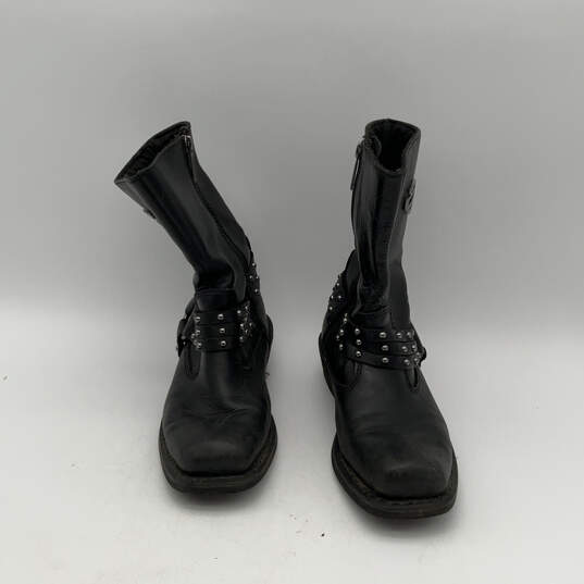 Womens Black Black Leather Studded Side Zip Motorcycle Boots Size 6.5M image number 4