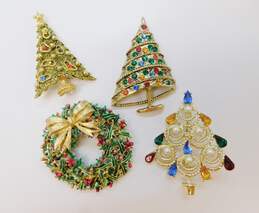 Vintage Arthur Pepper & Gold Tone Rhinestone Christmas Tree & Wreath Brooches 73.6g