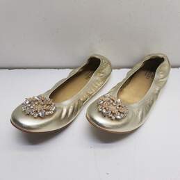 David Charles Scrunchy Flex Rhinestone Jeweled Gold Leather Ballet flats Shoes Size 37 alternative image