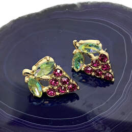 Designer Betsey Johnson Gold-Tone Grape Vine Rhinestone Stud Earrings