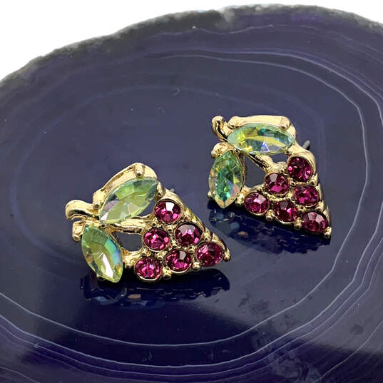 Designer Betsey Johnson Gold-Tone Grape Vine Rhinestone Stud Earrings image number 1