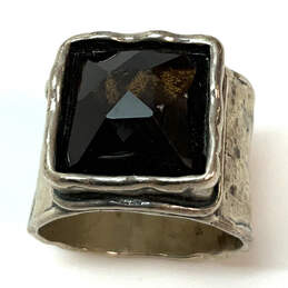 Designer Silpada 925 Sterling Silver Black Hammered Smoky Quartz Ring alternative image