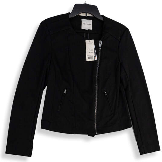 NWT Womens Black Round Neck Long Sleeve Full-Zip Motorcycle Jacket Size S image number 1