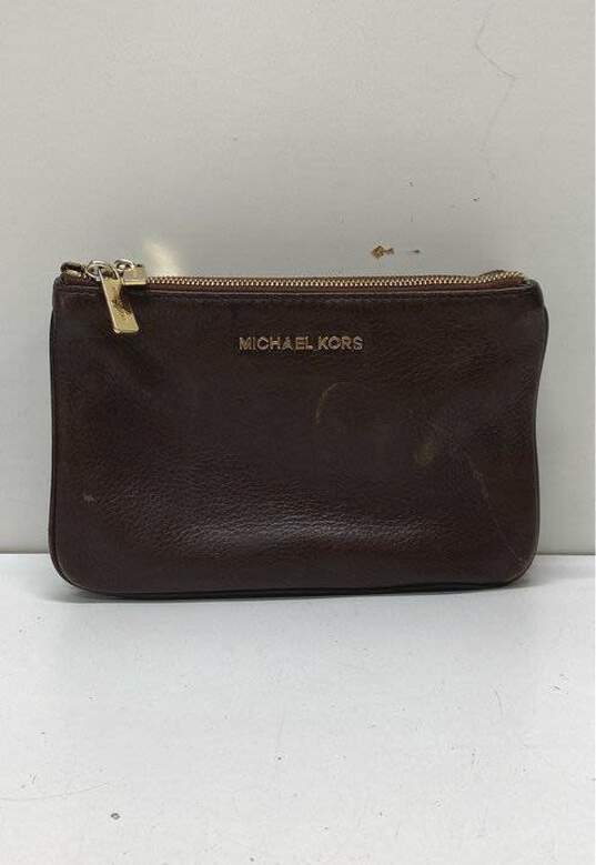 Michael Kors Brown Leather Triple Zip Accordion Crossbody Bag image number 1