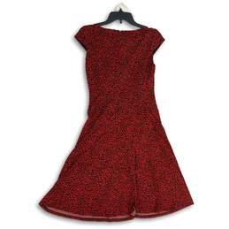 Womens Red Printed Round Neck Cap Sleeve Back Zip Fit & Flare Dress Size 2 alternative image