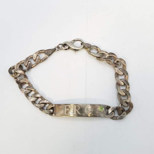 Sterling Silver Crystal Heavy Link ID ( E.R.C. ) Signet 9 In Bracelet 41.7g image number 1