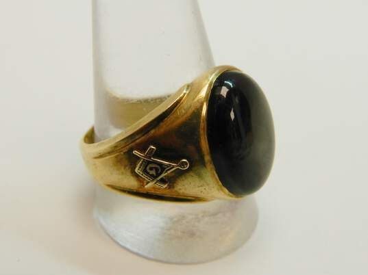 10K Gold Brown Star Sapphire Oval Cabochon Free Mason Statement Ring 9.8g image number 2