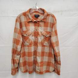 VTG Pendleton MN's 100% Cotton Orange & Beige Plaid Flannel Shirt Size XL