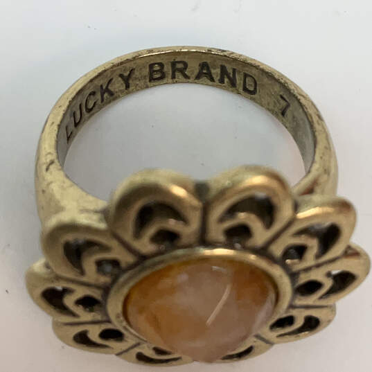 Designer Lucky Brand Gold-Tone Orange Faceted Stone Boho Flower Ring image number 4