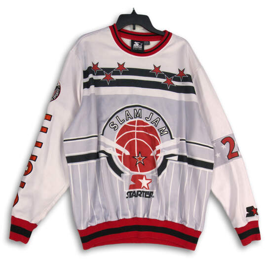 Mens Red White Crew Neck Slam Jam Basketball Pullover Sweatshirt Size XXL image number 1