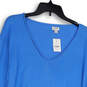 NWT Womens Blue Knitted Long Sleeve V-Neck Pullover Sweater Size Medium image number 3