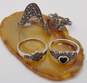 Romantic 925 Onyx & Marcasite Heart Butterfly Flower & Wavy Band Rings Variety 9.6g image number 5
