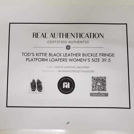 Tod's Kittie Black Leather Buckle Fringe Platform Loafers Women's Size 9 image number 9
