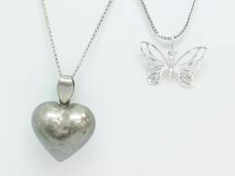 Sterling Silver Puffy Heart Ornate Butterfly & Stone Bead Necklaces 16.2g alternative image