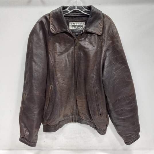 Pelle Studio Brown Leather Bomber Jacket Men's Size L image number 1