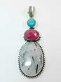 Artisan 925 Dyed Red & Rutilated Quartz & Faux Turquoise Granulated Pendant 15.8g image number 6