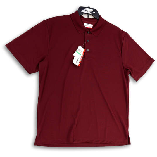 NWT Mens Red Spread Collar Short Sleeve Button Front Polo Shirt Size Large image number 1