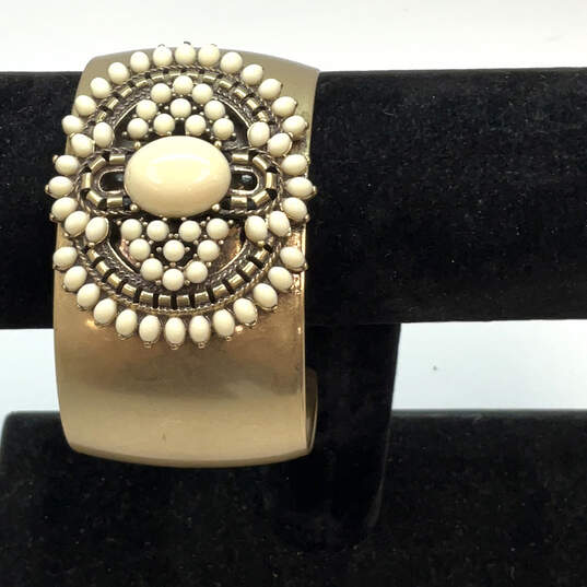 Designer Stella & Dot Gold-Tone White Round Stones Havana Cuff Bracelet image number 1
