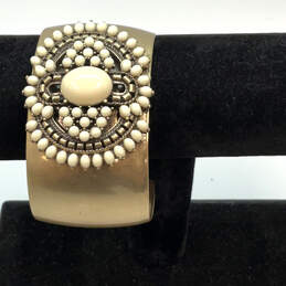 Designer Stella & Dot Gold-Tone White Round Stones Havana Cuff Bracelet