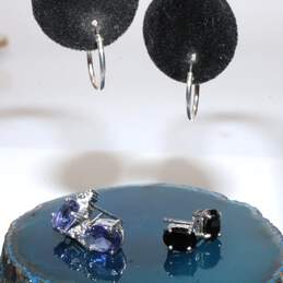 Bundle Of 3 Sterling Silver Onyx And CZ Earrings - 3.6g