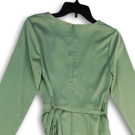 NWT Womens Green Waist Belt Surplice Neck Back Zip Short Wrap Dress Size S image number 4