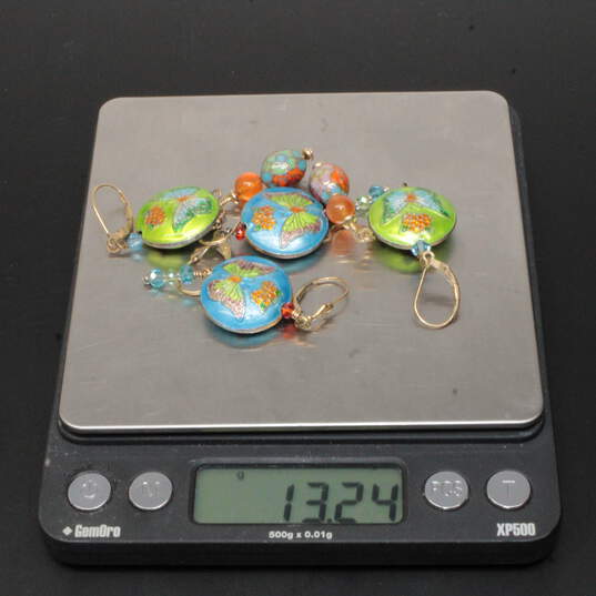 Assortment of 3 Pairs Gold Filled Cloisonné Earrings - 13.24g image number 10