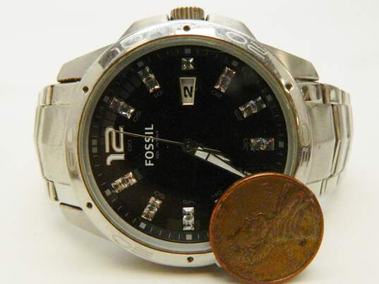 Fossil Glitz AM-4089 Silver Tone Black Dial Men's Watch 125.5g image number 3