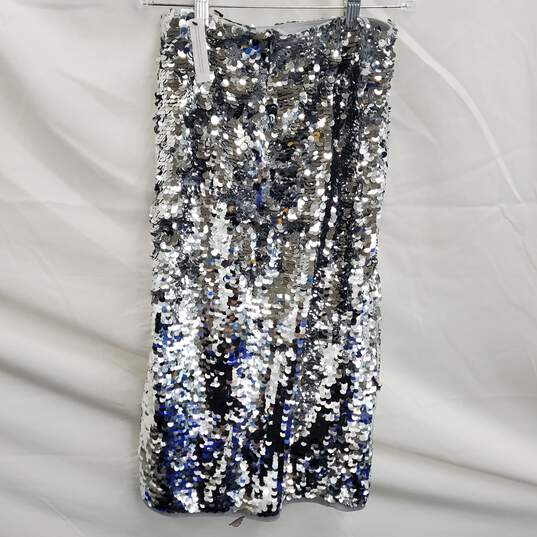 Halogen Women's Silver Sequin Stretch Lined Pencil Skirt Size S Petite NWT image number 2