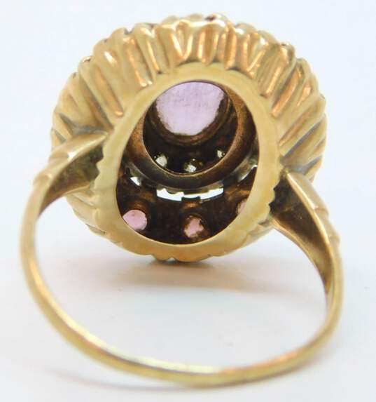 Vintage 10K Yellow Gold Purple & Clear Glass Tiered Dome Ring 3.6g image number 7