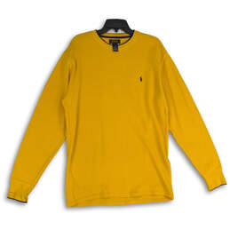 Mens Yellow Round Neck Long Sleeve Knitted Pullover T-Shirt Size Large