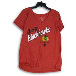 NHL Womens Red Chicago Blackhawks Short Sleeve Pullover T-Shirt Size 1X