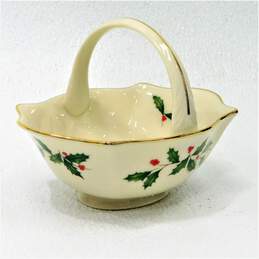 Lenox Christmas China Bud Vase Holiday Basket Leaf Dish Holly Leaf Berry IOB alternative image