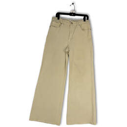 Womens Beige Denim Medium Wash Stretch Pockets Wide-Leg Jeans Size 12/31