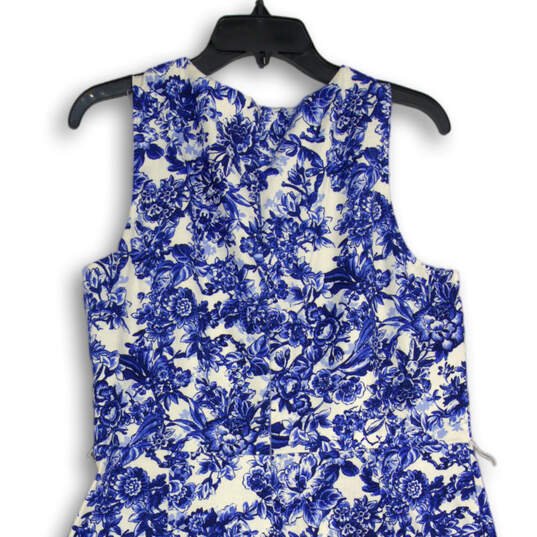 Womens Blue White Floral Sleeveless Tie Waist Fit & Flare Dress Size 12 image number 4