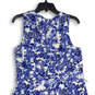 Womens Blue White Floral Sleeveless Tie Waist Fit & Flare Dress Size 12 image number 4