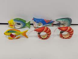 Set of 6 Wooden Hand Painted Fish Napkin Rings