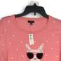 NWT Talbots Womens Pink Embroidered Round Neck Long Sleeve Pullover Sweater LP image number 3