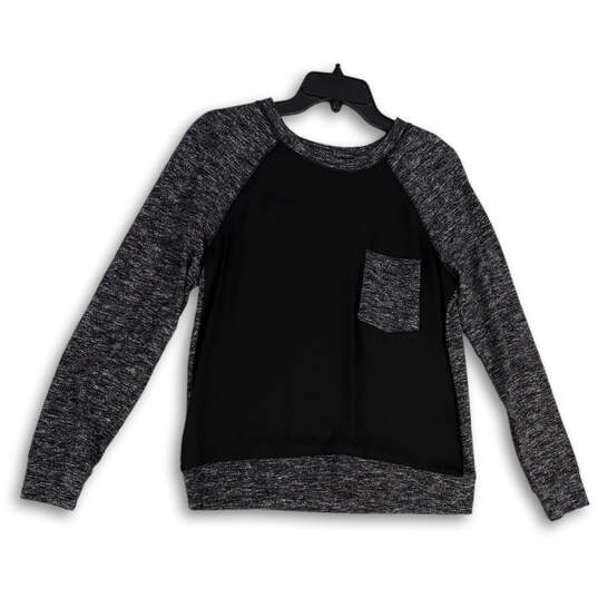 Womens Gray Black Space Dye Raglan Sleeve Round Neck Pullover T-Shirt Sz S image number 1